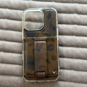 Walli Brown Floral Phone Case with Card Holder for IPhone 16 pro.